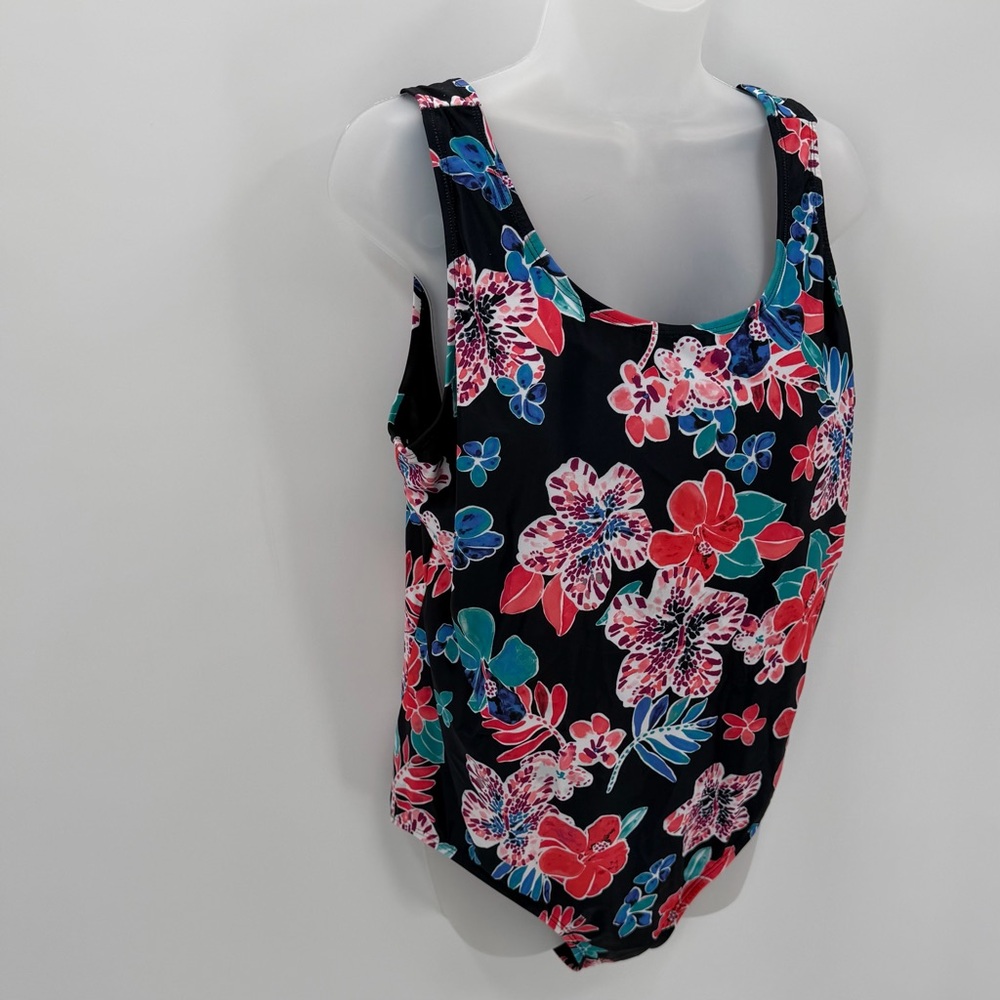 BLAIR Swimsuit Womens 18W Black Floral One Piece Scoopneck Bathing Suit - Picture 2 of 10